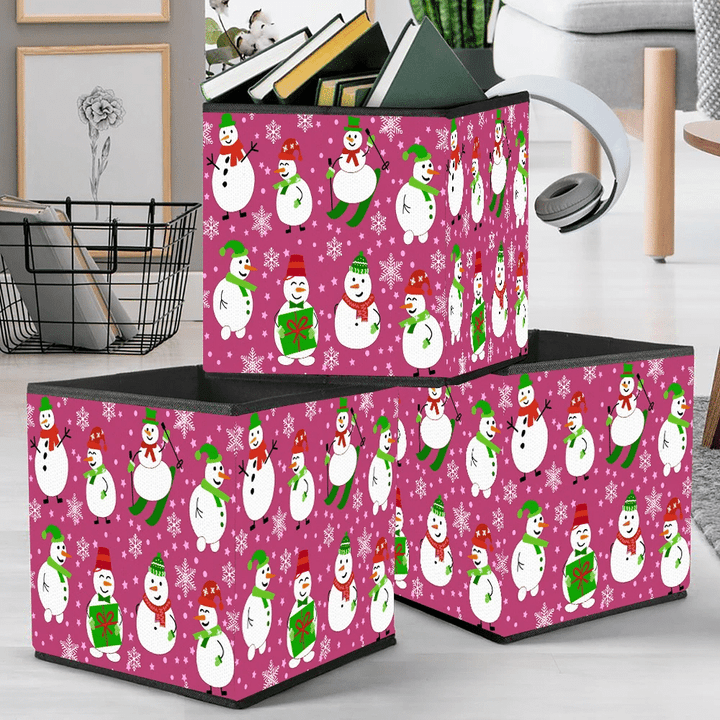 Chisrtmas Snowman On Skis And With Gift Storage Bin Storage Cube