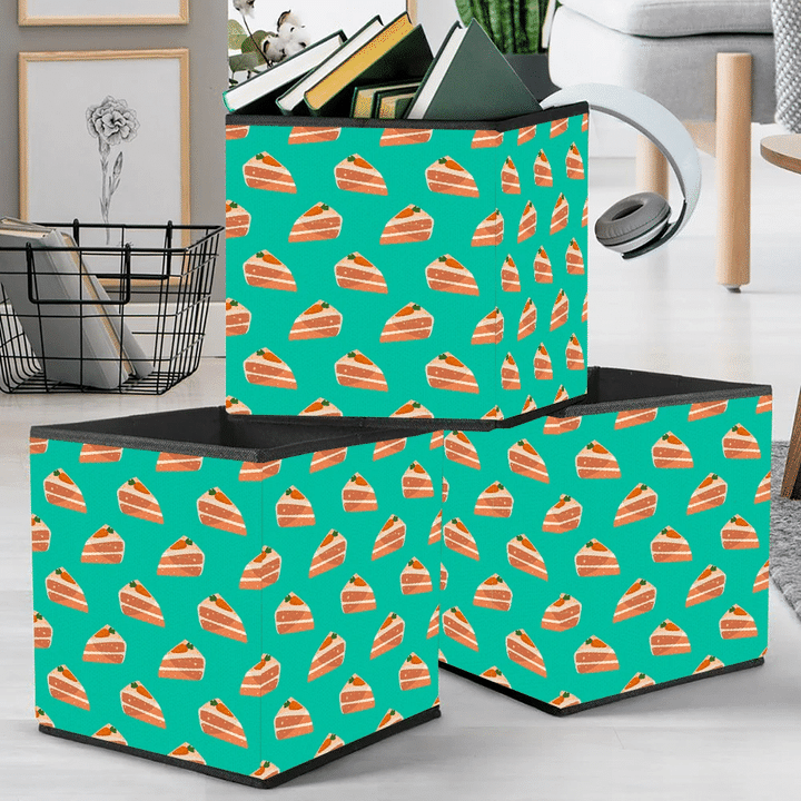 Pieces Of Carrot Cakes On Green Background Storage Bin Storage Cube