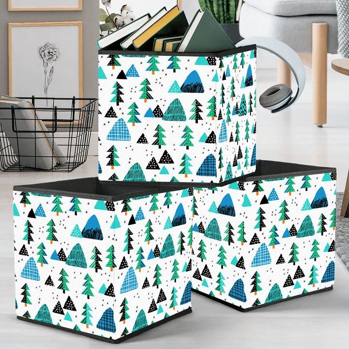 Winter With A Mountain Landscape And Forest Storage Bin Storage Cube