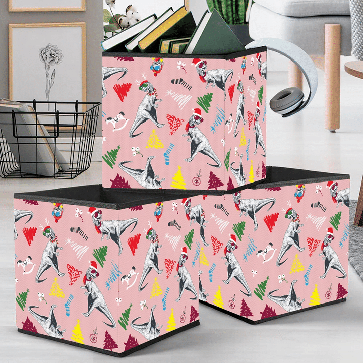 Hand Drawn Cool Dinosaurs With Colorful Glasses Storage Bin Storage Cube
