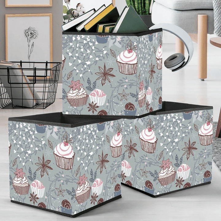 Ideal Sketchy Style Of Cupcakes Muffins And Flowers Storage Bin Storage Cube