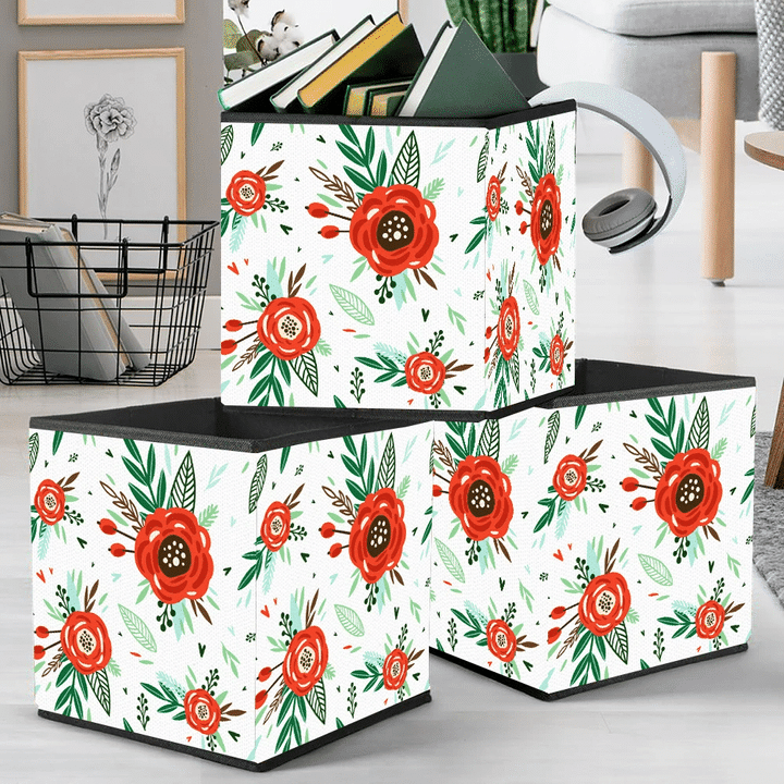 Christmas Holiday With Defferent Red Flowers Storage Bin Storage Cube