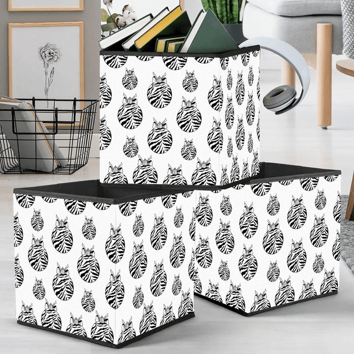 Christmas Balls With Bow And Tiger Skin On White Background Storage Bin Storage Cube