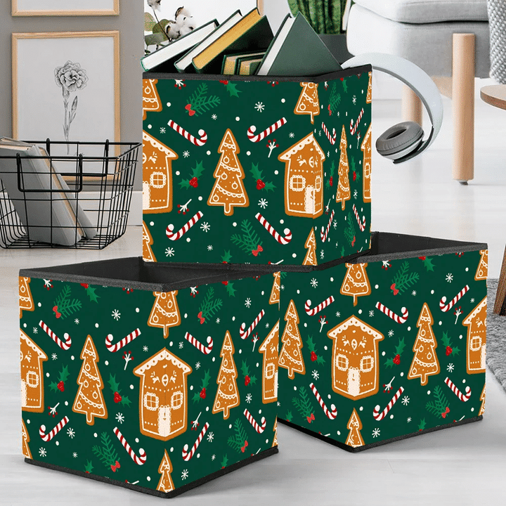 Candy Gingerbread Christmas Tree And House Storage Bin Storage Cube
