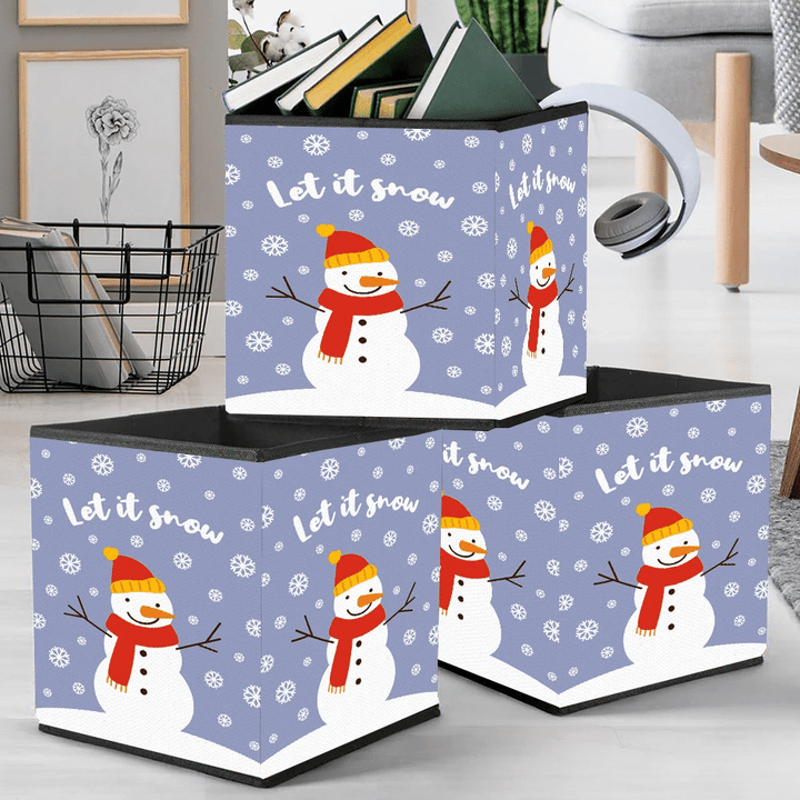 Christmas Snowman In Red Hat And Scarf Storage Bin Storage Cube