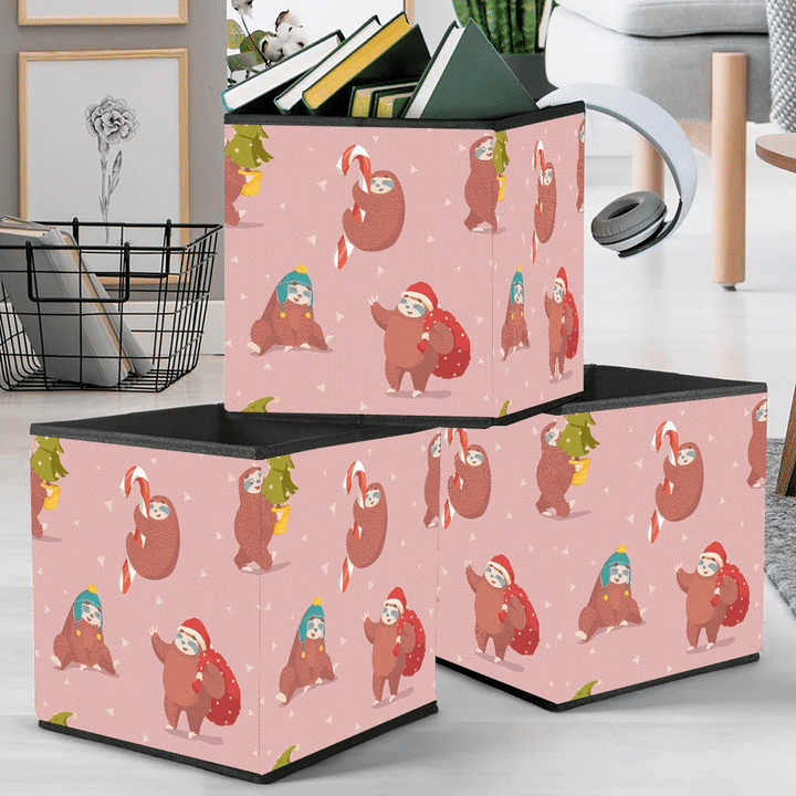 Cute Cartoon Christmas Sloth With Candy And Gift Bag Storage Bin Storage Cube