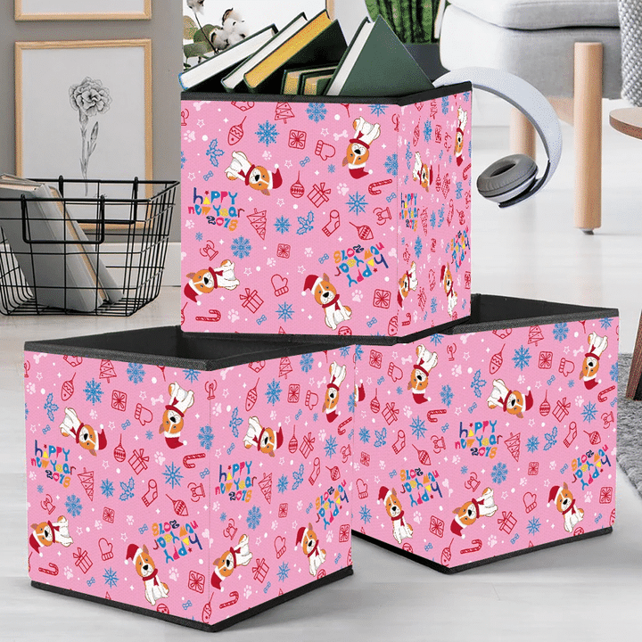 Dog Christmas And Winter Themes On Pink Storage Bin Storage Cube