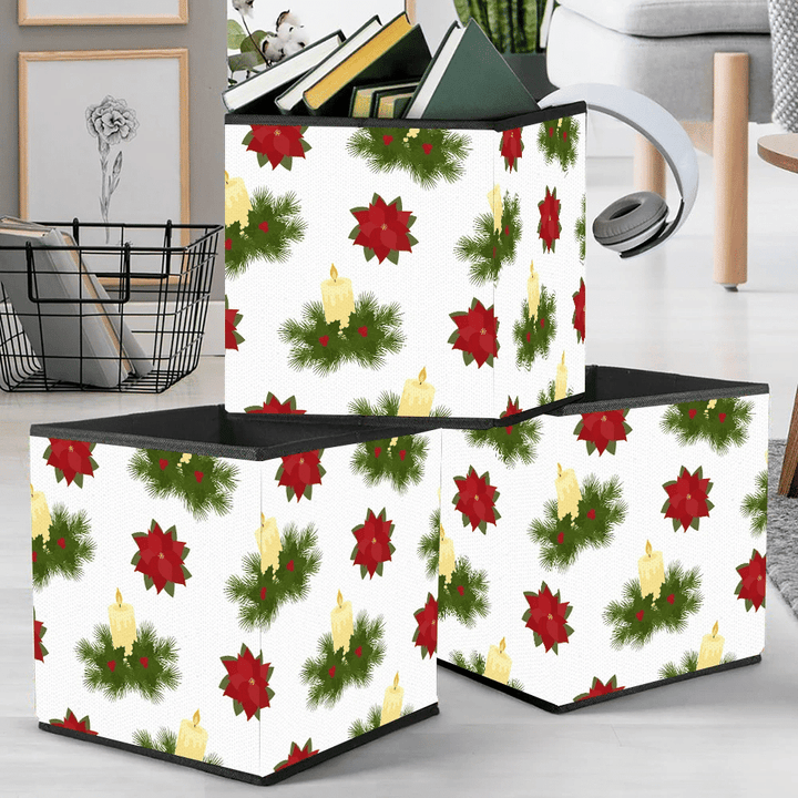 Red Poinsettia And Christmas Candle Storage Bin Storage Cube