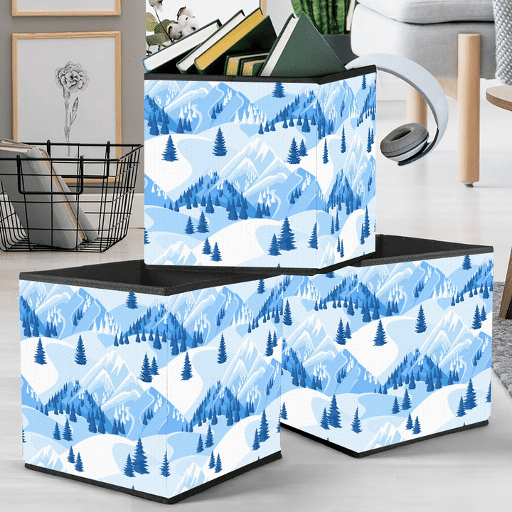 Beautiful Landscape With Snowy Mountains And Fir Forest Storage Bin Storage Cube