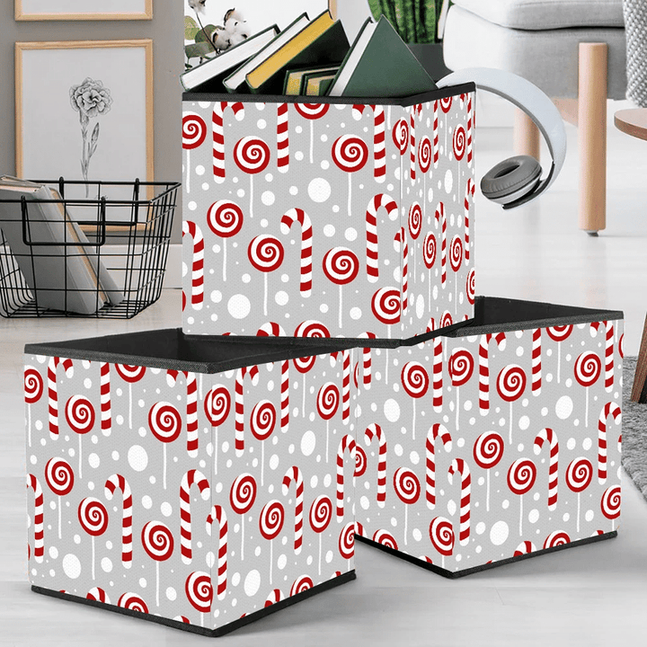 Christmas Candy Cane And White Snowball Storage Bin Storage Cube