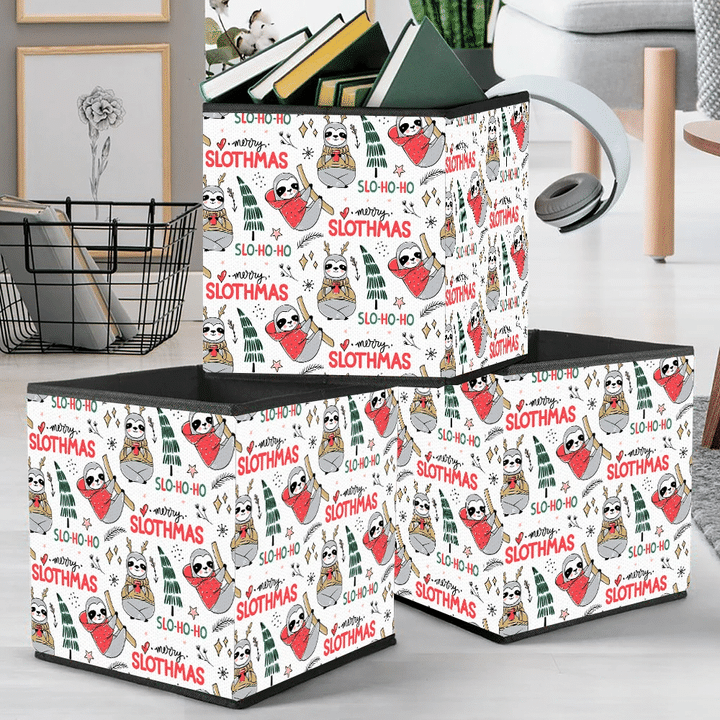 Doodle Lazy Sloth Bear With Ugly Christmas Sweater Storage Bin Storage Cube