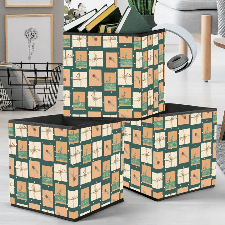 Aesthetic Wrapping Paper Gift Boxes Fir Branches And Berries Storage Bin Storage Cube