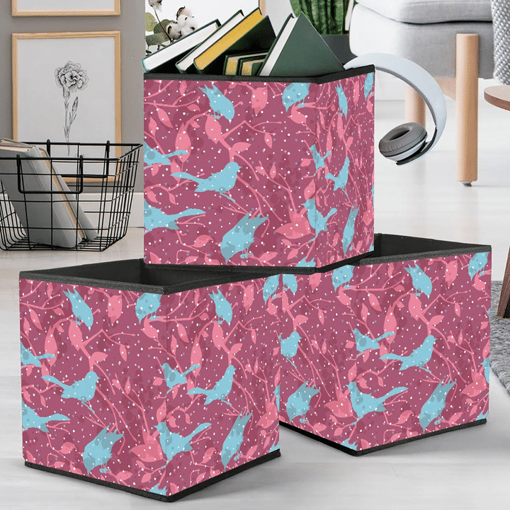 Christmas With Blue Birds And Tree Branches Storage Bin Storage Cube