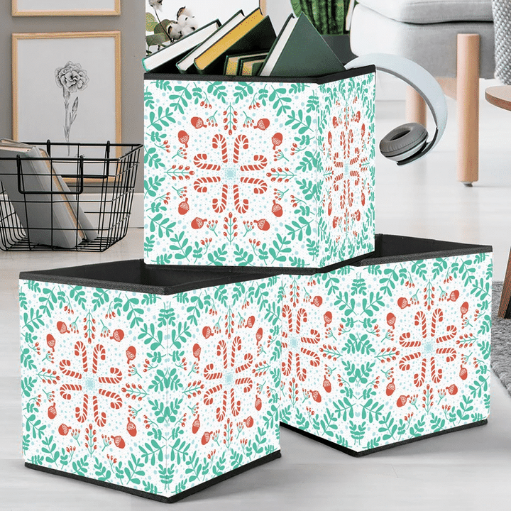 Pinecone Leaf And Christmas Candy Cane Storage Bin Storage Cube