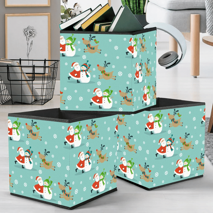 Santa Claus Xmas Snowman And Deer Happy Storage Bin Storage Cube