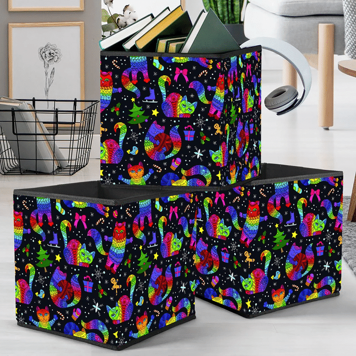 Christmas With Bright Cats And Toys Storage Bin Storage Cube