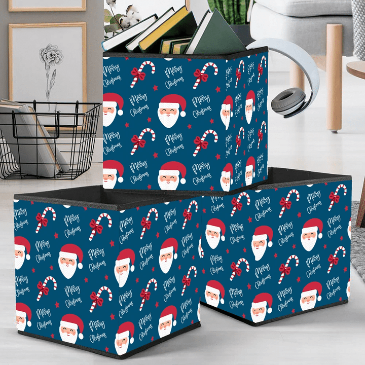 Happy Santa Claus And Christmas Candy Cane Storage Bin Storage Cube