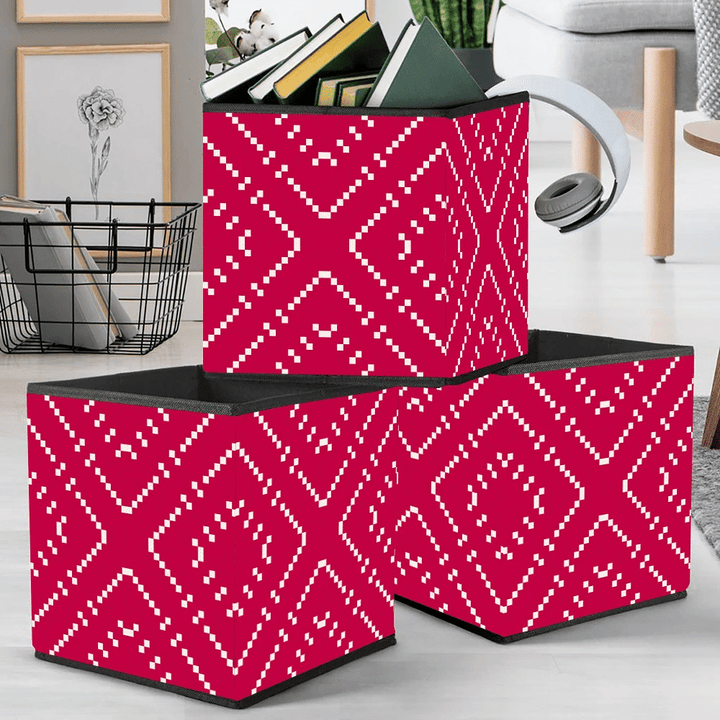 Simple Abstract Minimal Ornamental Texture With Snowflakes By Squares Crosses Storage Bin Storage Cube
