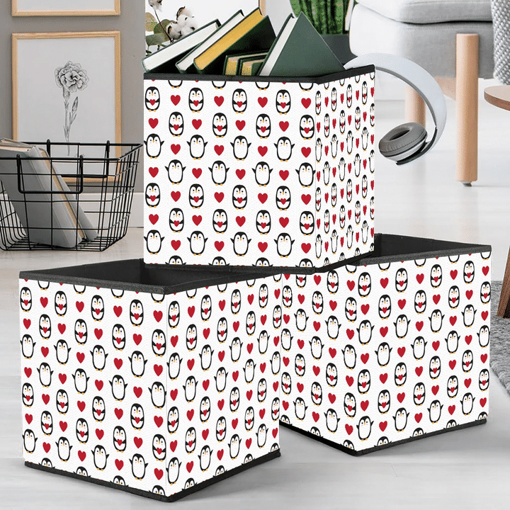 Christmas Winter Funny Penguin With Heart Trendy Storage Bin Storage Cube