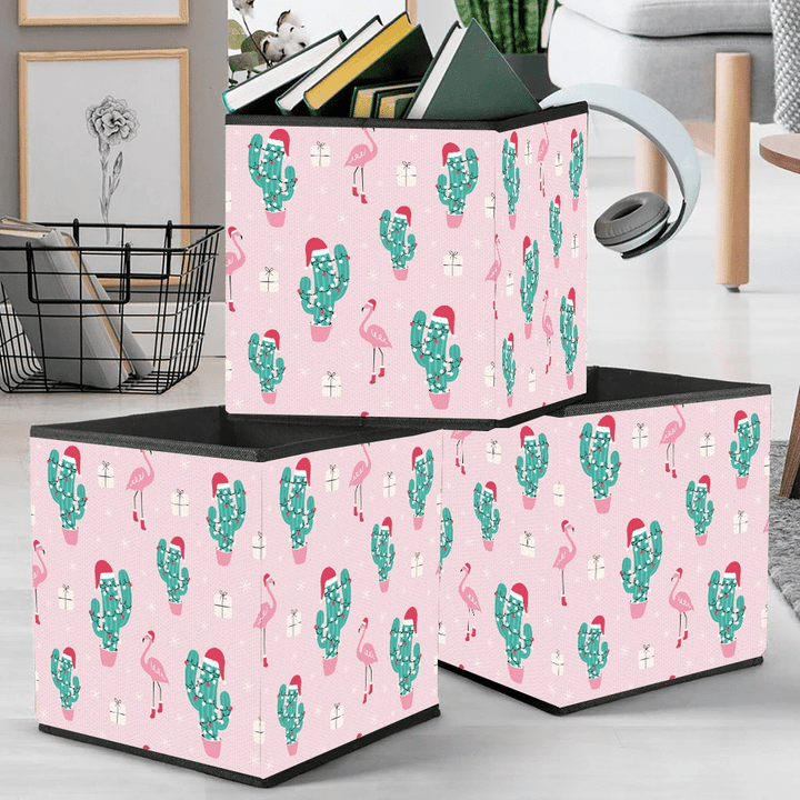 Christmas Cactuses With Flamingos And Presents Storage Bin Storage Cube