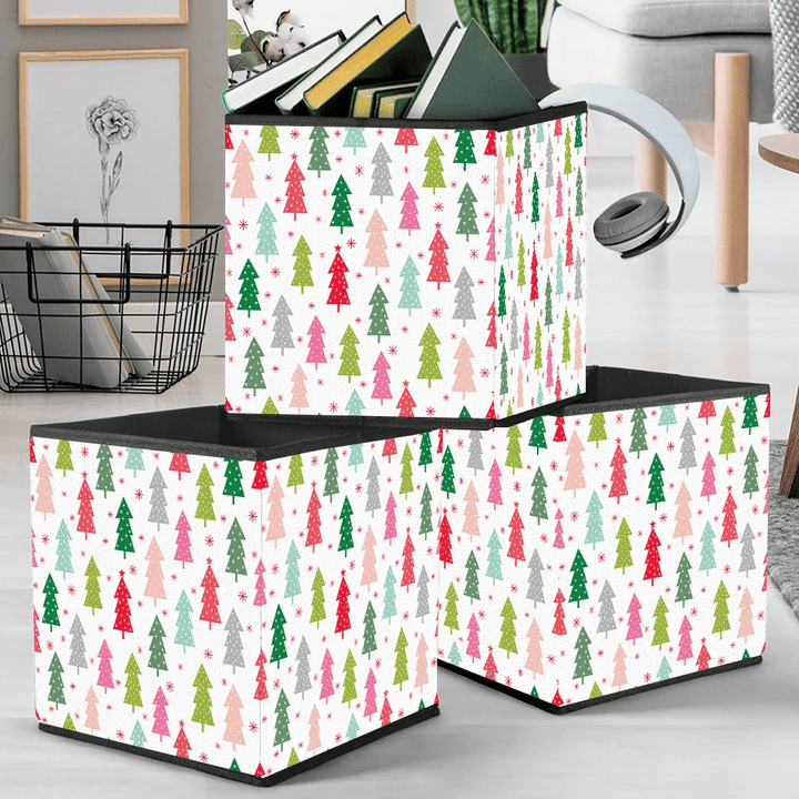 Colorful Christmas Trees And Snowflakes Storage Bin Storage Cube