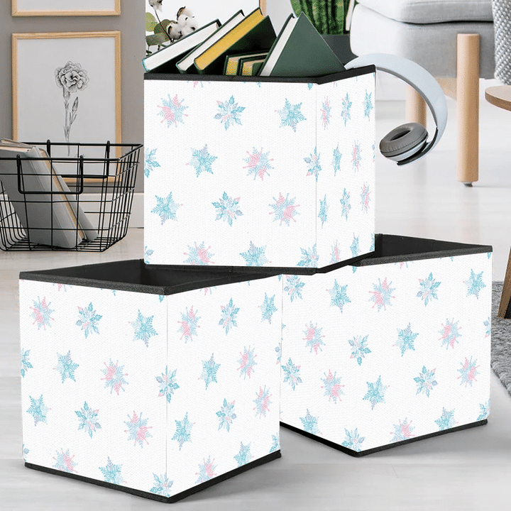 Beautiful Winter Snowflakes And Ice Flowers In Pink And Blue Colors Storage Bin Storage Cube
