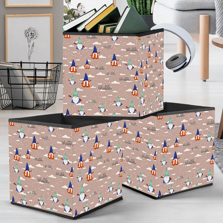 Hello Winter Cloudy Day With Cute Gnomes Illustration Storage Bin Storage Cube