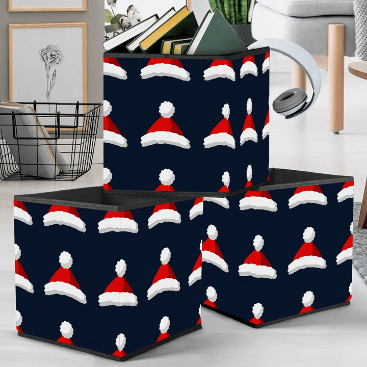 Christmas Santa Claus Red Hat On Blue Background Storage Bin Storage Cube