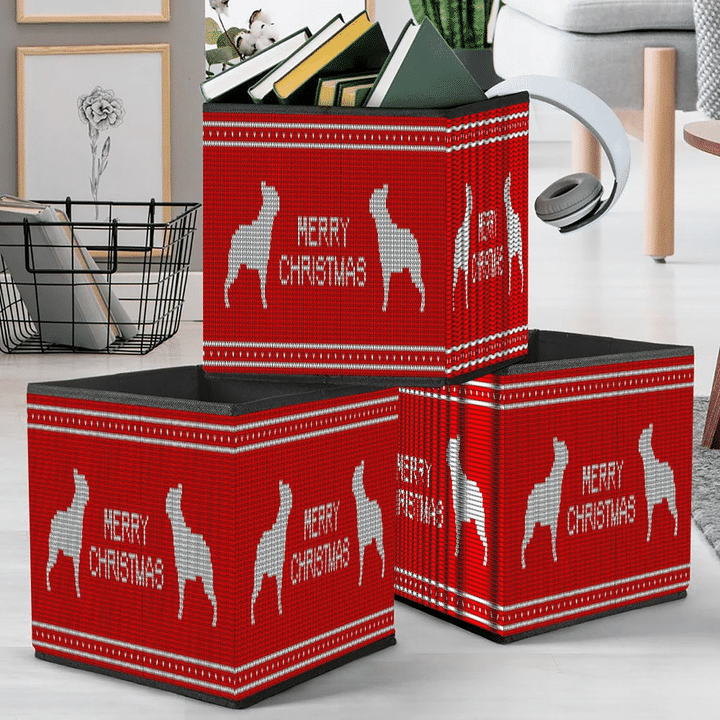 Red Style Christmas Knitted With French Bulldogs Storage Bin Storage Cube