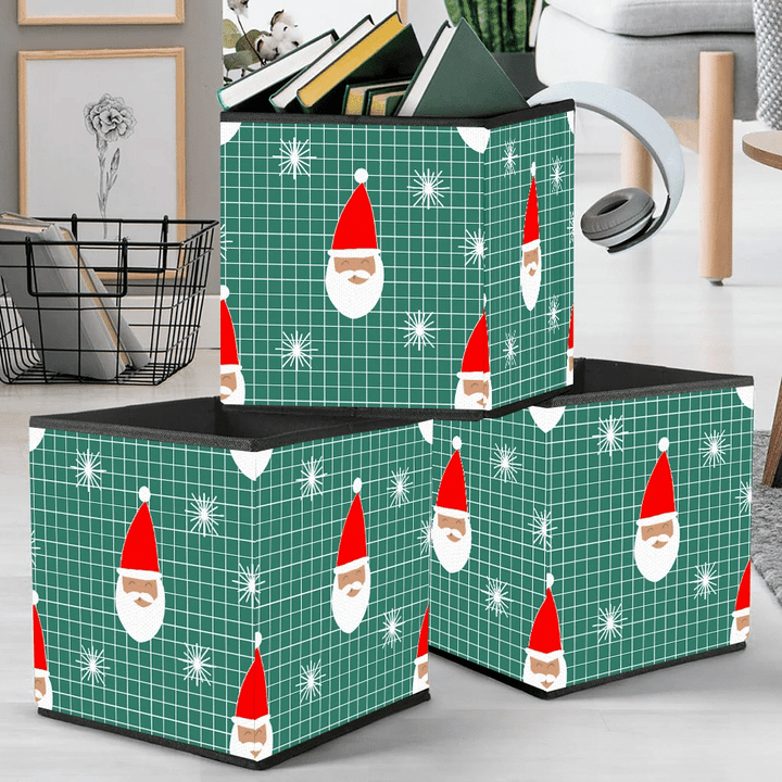 Christmas Santa Claus With Red Hat And Snowflakes Storage Bin Storage Cube