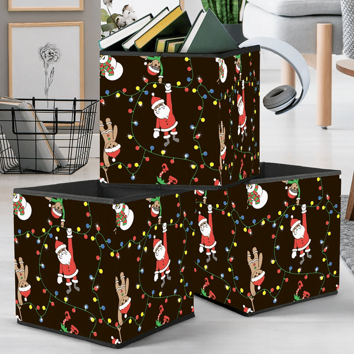 Santa Elf Snowman And Cookie Hang On The Christmas Lights Storage Bin Storage Cube