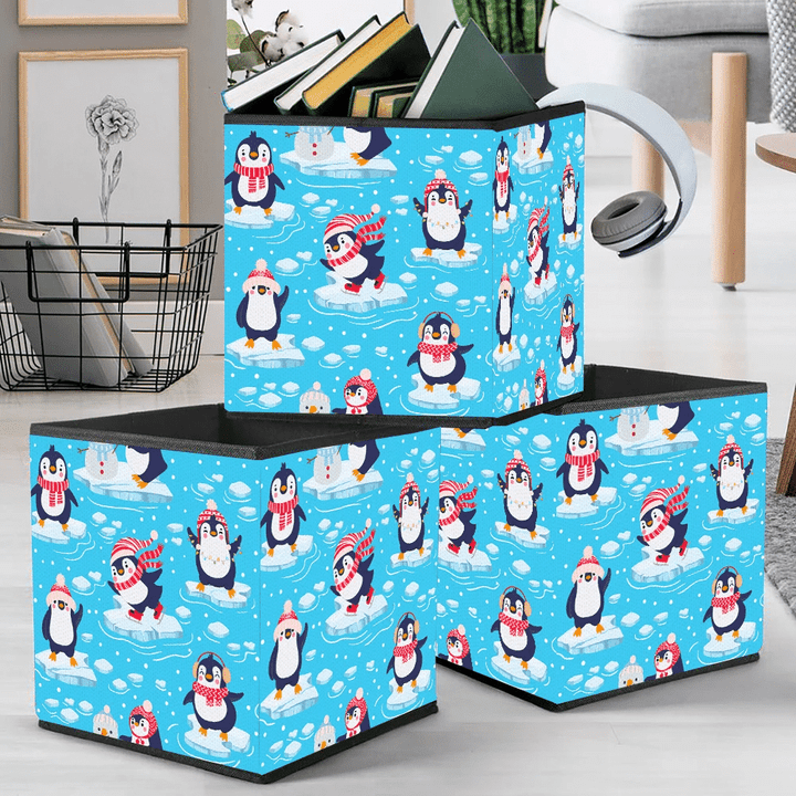 Christmas Winter Baby Penguins In Clothing And Hats Storage Bin Storage Cube