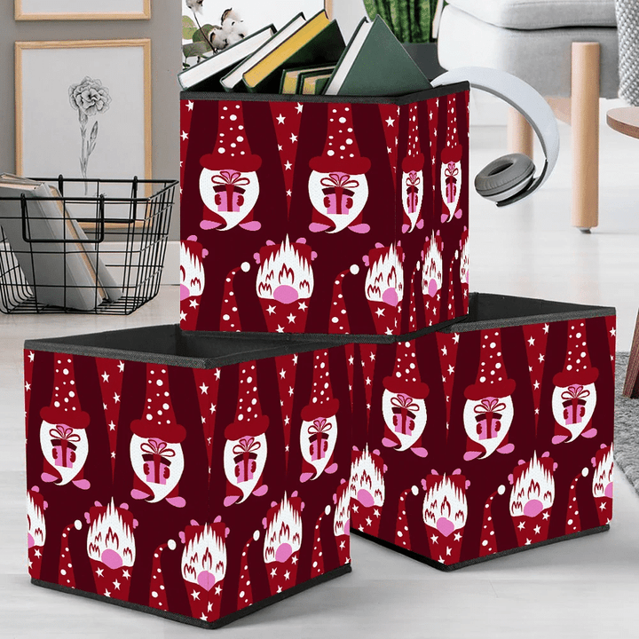 All In Red Happy Gnomes Hold Gift Boxs Xmas Festive Storage Bin Storage Cube