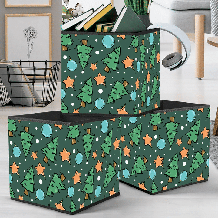 Christmas Tree Star And Ball Toy On Green Background Storage Bin Storage Cube