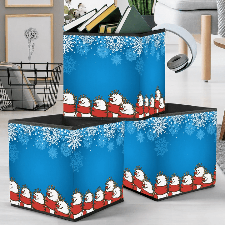 Christmas nowman In Red Scarf And White Snowflakes Storage Bin Storage Cube