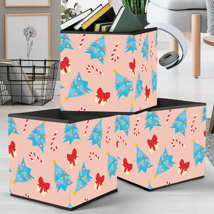 Christmas Candy Cane Gift Box And Blue Tree Storage Bin Storage Cube