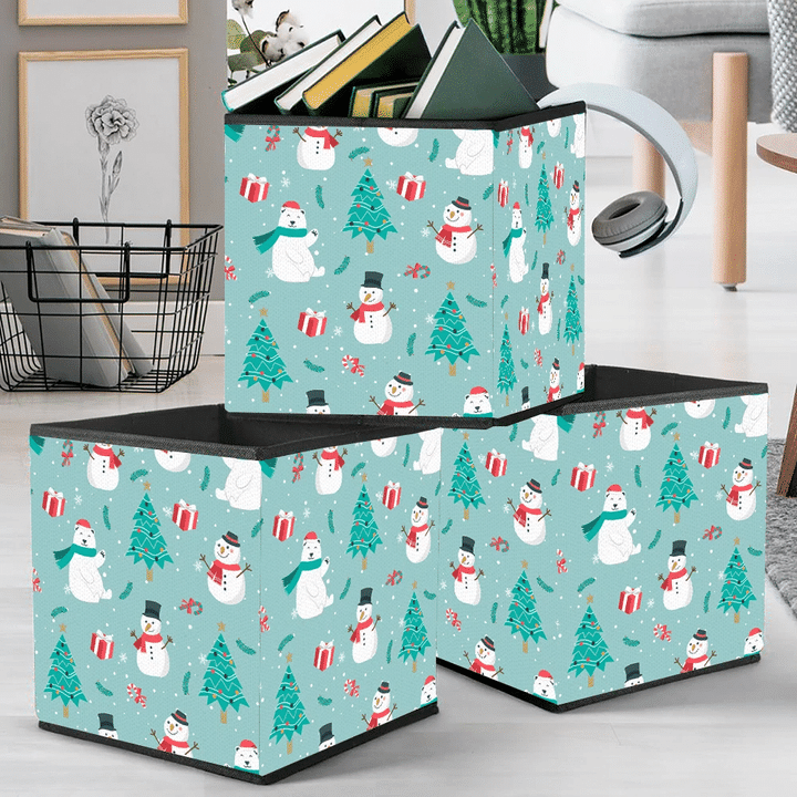 Happy Snowman Christmas Tree Gift And Bear Storage Bin Storage Cube