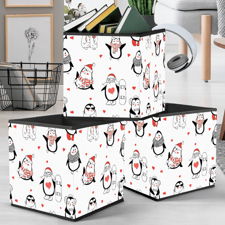 Christmas Festive Background Cool Penguin Holiday Storage Bin Storage Cube