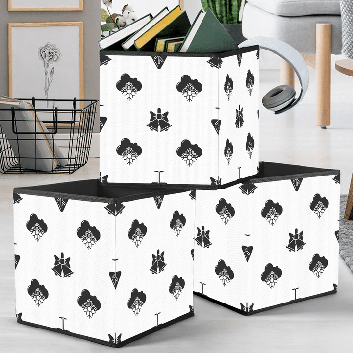 Cloud Snowflakes With Christmas Ringing Bell In Black Icons Storage Bin Storage Cube
