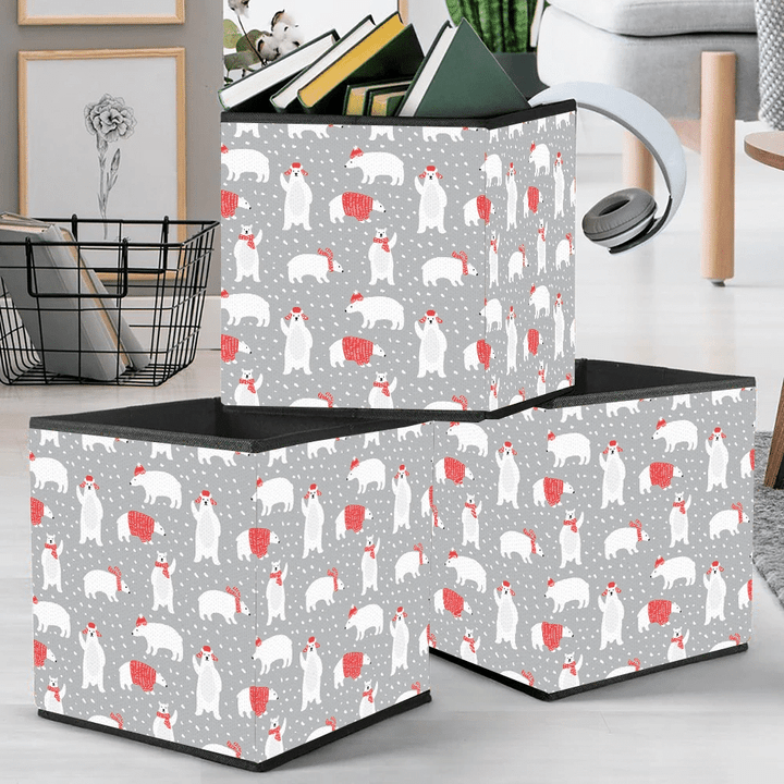 Cute Polar Bears In Simple Cartoon Style Storage Bin Storage Cube