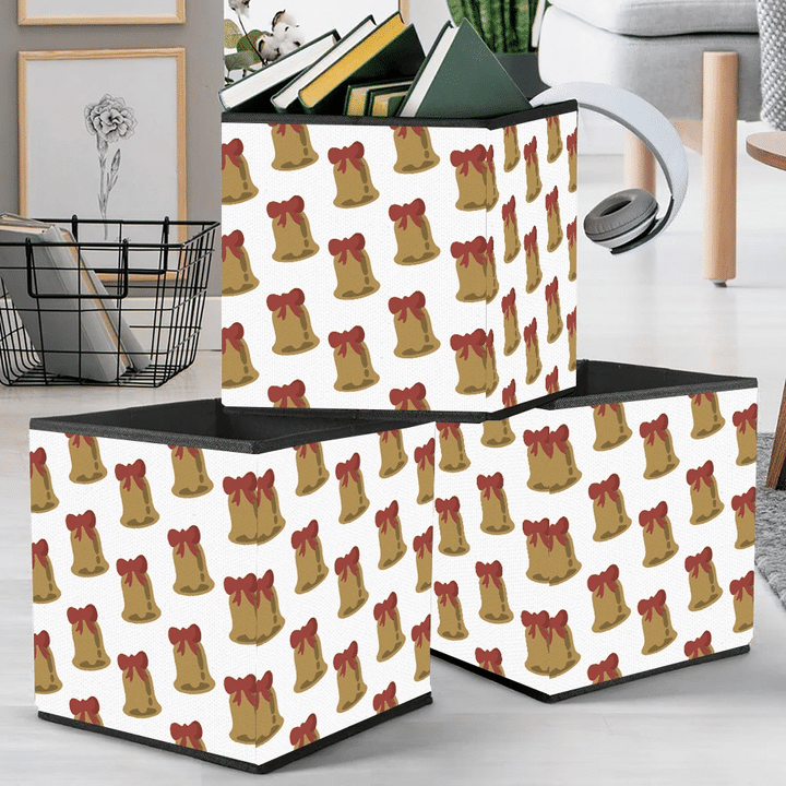 Watercolor Brown Bells With Red Bow White Background Storage Bin Storage Cube