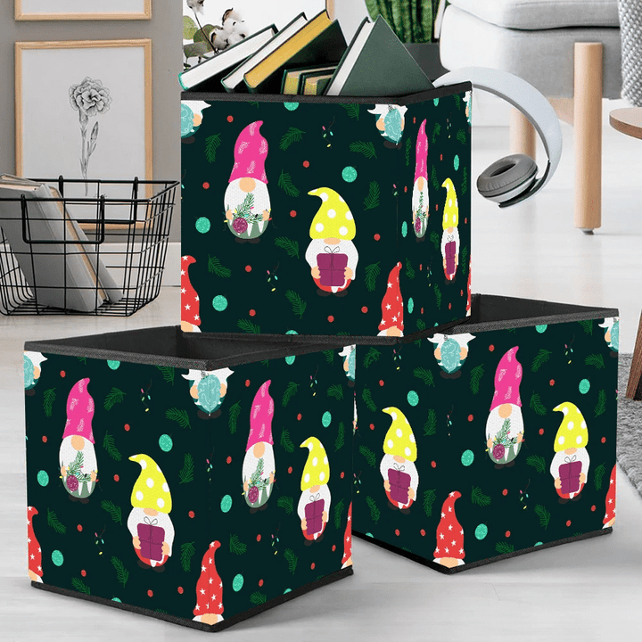 Dark Theme With Palm Leaves Gnomes And Gifts Boxes Storage Bin Storage Cube