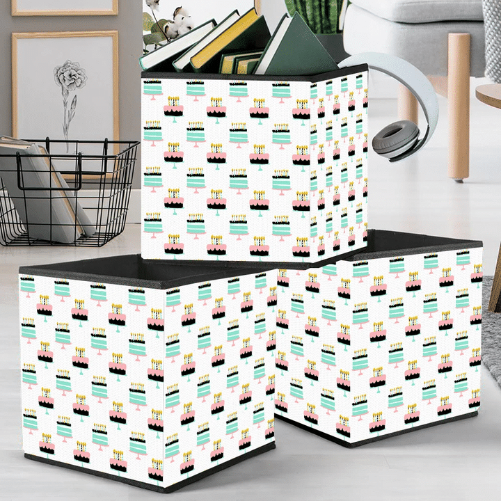 Trendy Illustrated Xmas Birthday Cakes With Candles Pattern Storage Bin Storage Cube