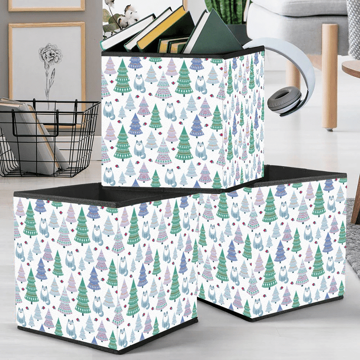 Christmas Trees And Wolf In Ethnic Style Storage Bin Storage Cube
