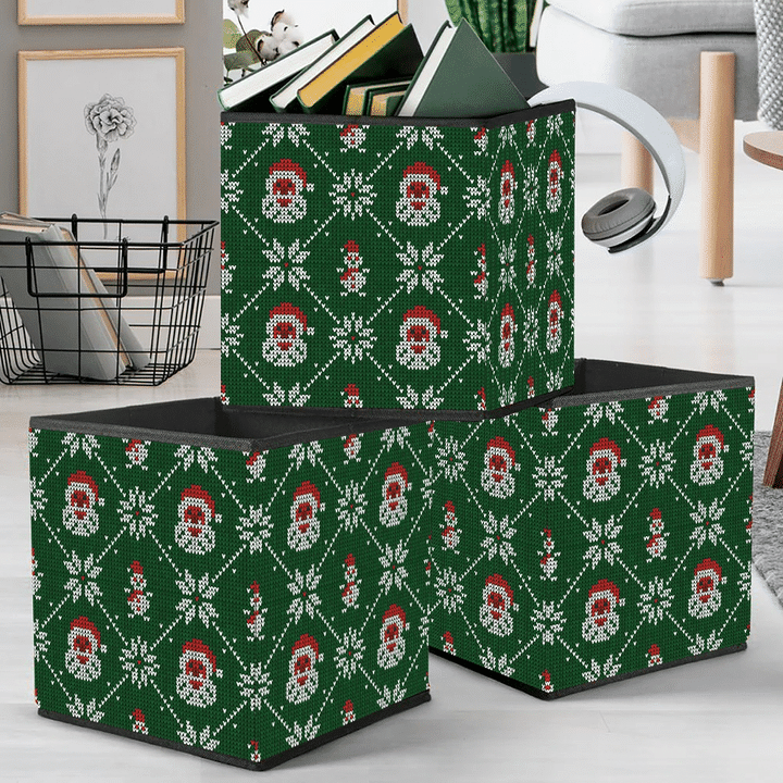 Winter Christmas Xmas Knitted Santa Claus And Snowflake Storage Bin Storage Cube