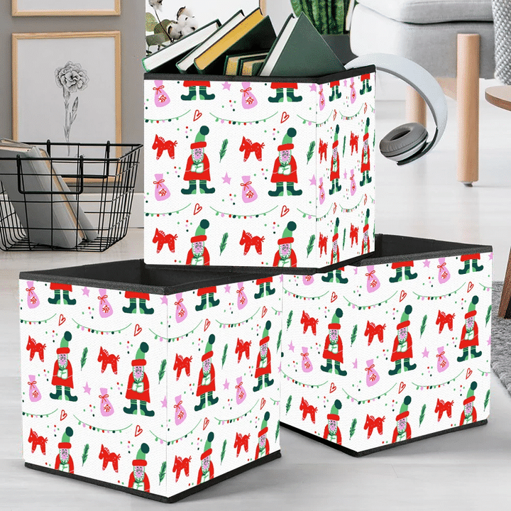 Christmas With Santa Claus And Horse Hand Drawn Storage Bin Storage Cube