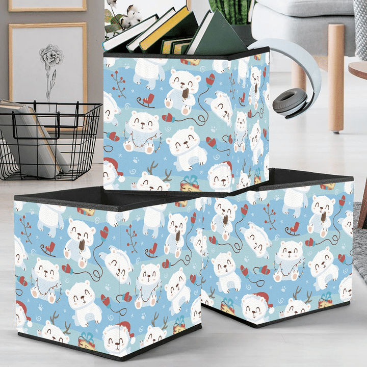 Theme Festival Christmas Cartoon Style Cute Polar Bear Storage Bin Storage Cube