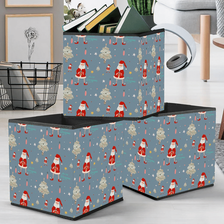 Christmas Pattern Of Christmas Tree And Funny Santa Claus Storage Bin Storage Cube