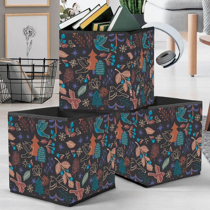 Christmas With Tree And Flying Birds Storage Bin Storage Cube