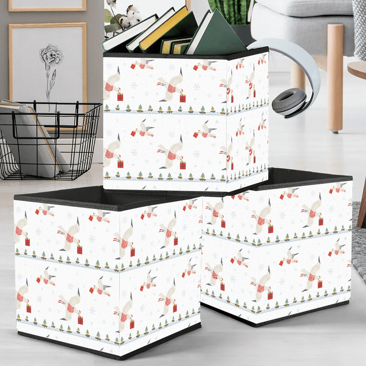 Christmas Cute Quirky Seagulls With Gifts Storage Bin Storage Cube